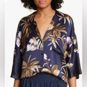 $325 Vince Women's Purple Printed Silk
Pajama Top Button-Front Shirt Top Size
XS